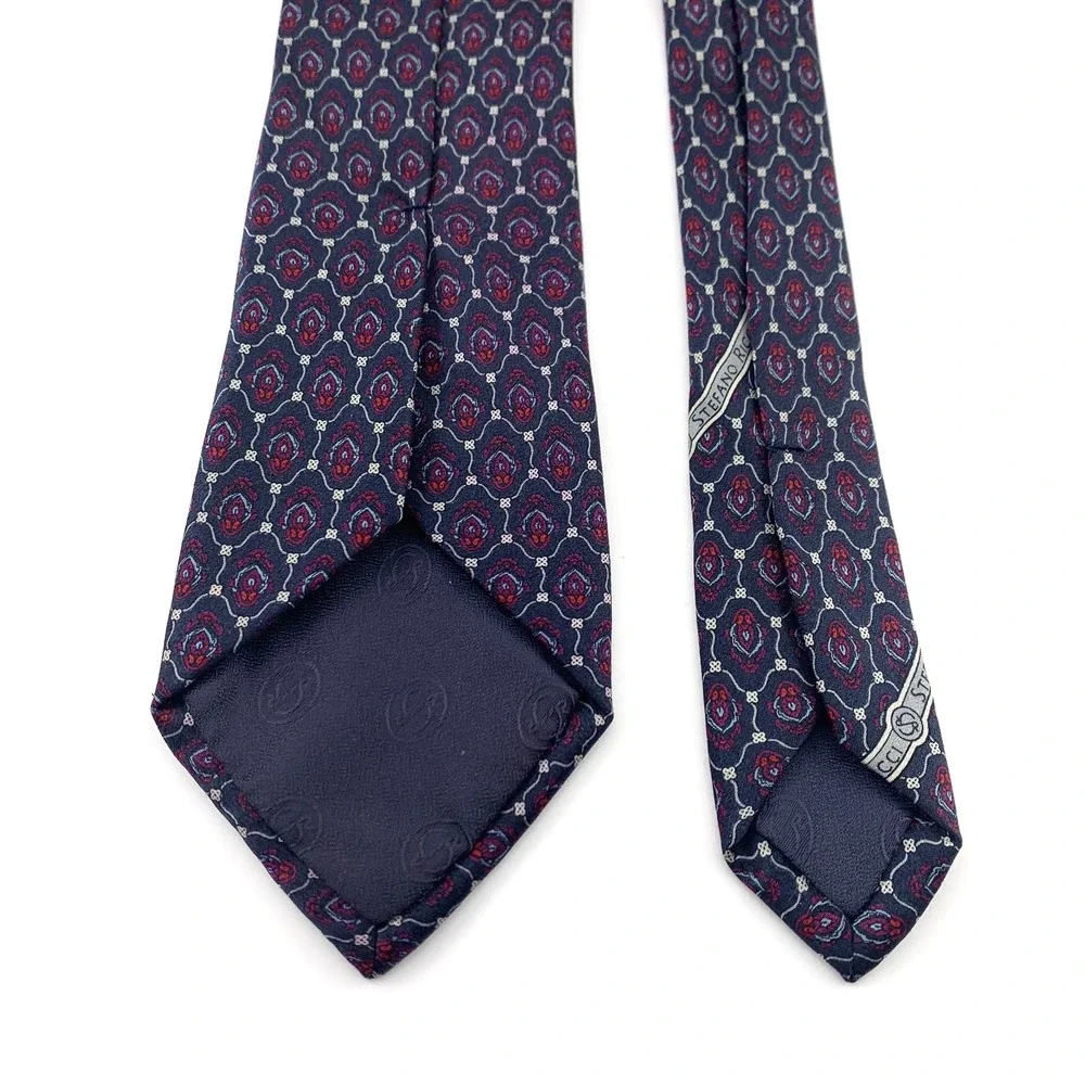 Vintage Stefano Ricci Mens Tie Black w Dark Red Geometric‎ Design Silk Neckwear